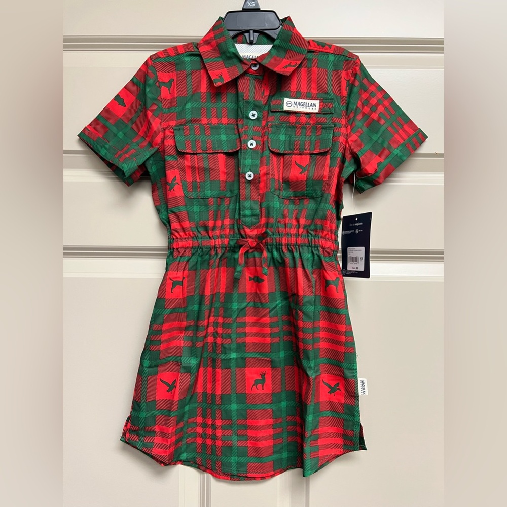 NWT size XS Magellan Outdoors Toddler Girls' Holiday Short Sleeve Fishing Dress